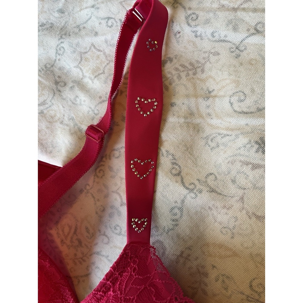 TORRID, Women's Bra,‎ 42D Plunge Push-up Chelsea Lace, Heart Diamond Strap Pink - Picture 13 of 14